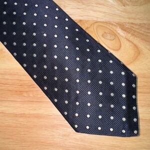 ROBERT TALBOTT Silk Necktie USA Designer Navy with White Polka Dot EUC
